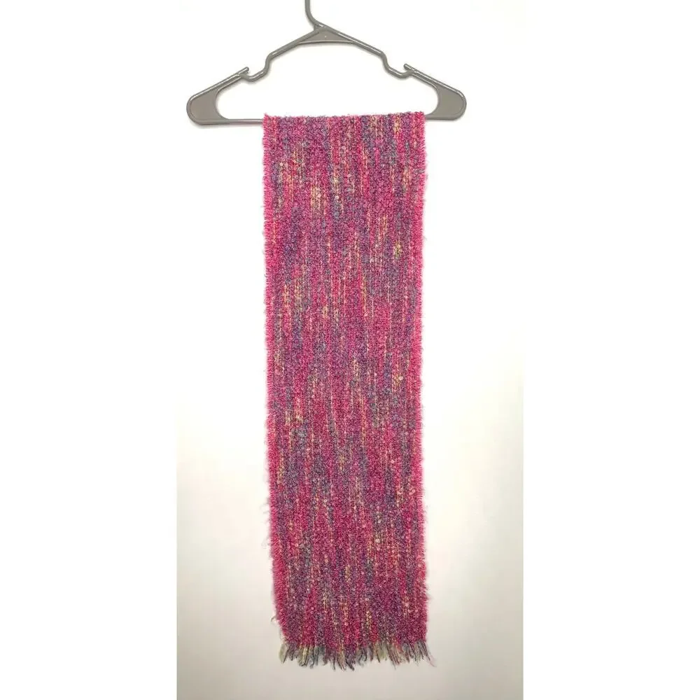 DONEGAL DESIGN Mohair Wool Scarf Ireland Woven Pink Fringe Pastels Cozy artsy